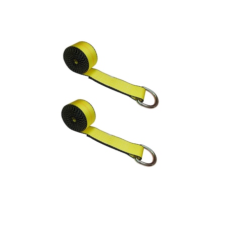 Tie 4 Safe 2 Inch x 10 Foot Yellow Lasso Strap with D Ring - Pack of 2
